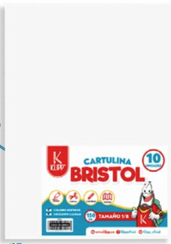 CARTULINA BRISTOL 1/8 PAQUETE * 10 BLANCA Y SURTIDA