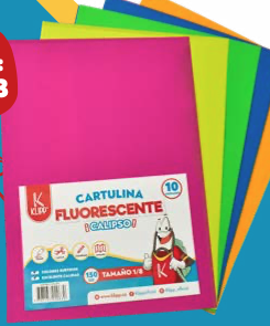 CARTULINA FLUORESCENTE 1/8 PAQUETE *10